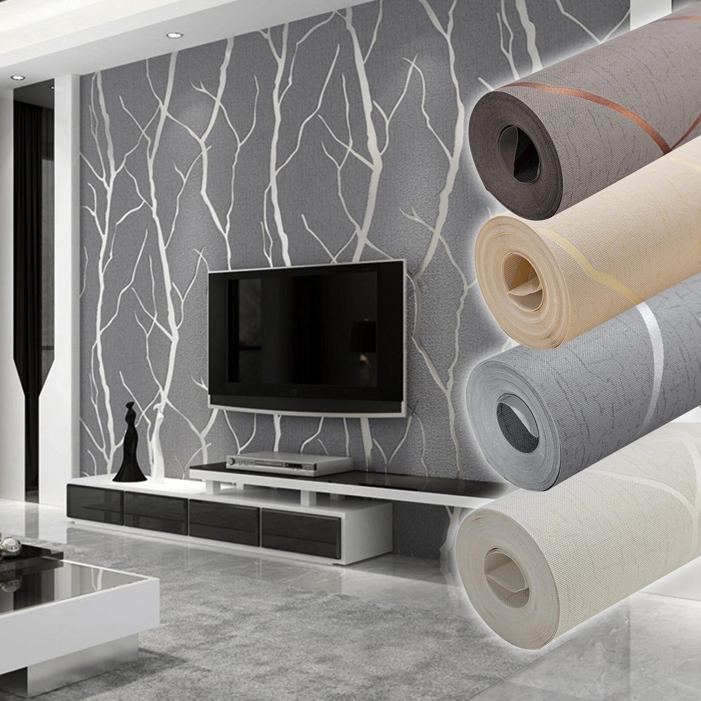 Grey Silver 3D Damask Wallpaper Roll Wave Stripe Embossed Textured Wall Covering