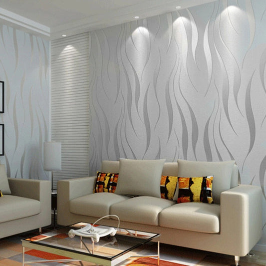 Silver Grey Wallpaper Roll 3D Damask Wave Stripe Embossed Textured Wall Covering