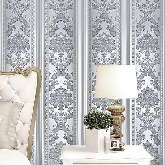 Silver Grey Wallpaper Roll Damask Glitter Embossed`Textured Non-Woven Wall Paper