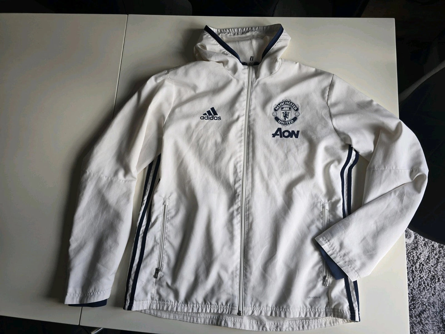 ADIDAS MANCHESTER UNITED Men's White Windbreaker Full Zip Jacket Size Large