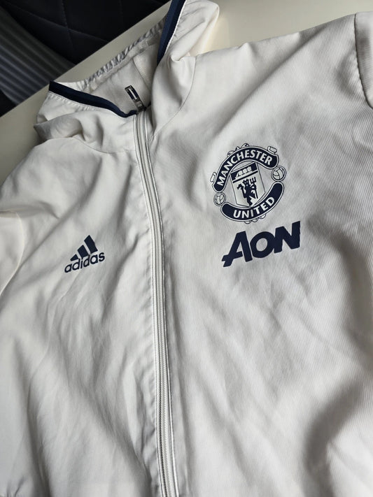 ADIDAS MANCHESTER UNITED Men's White Windbreaker Full Zip Jacket Size Large