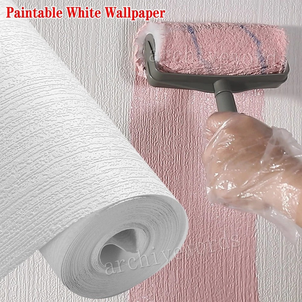 Precision Embossed Lace Bark White Textured Paintable Wallpaper 9.5M - UK Stock