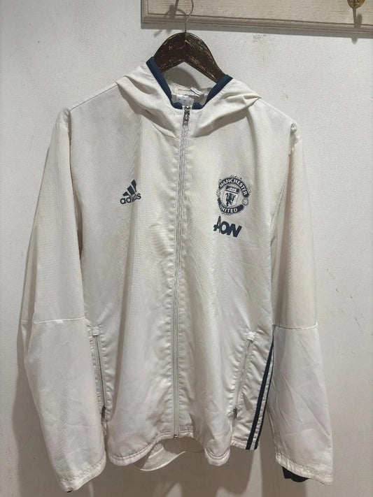 ADIDAS MANCHESTER UNITED Men's White Windbreaker Full Zip Jacket Size Large