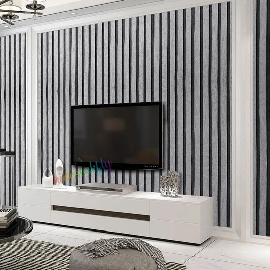 Black Grey 3D Wood Panel Stripes Embossed Textured Wallpaper Roll Wall Coverings