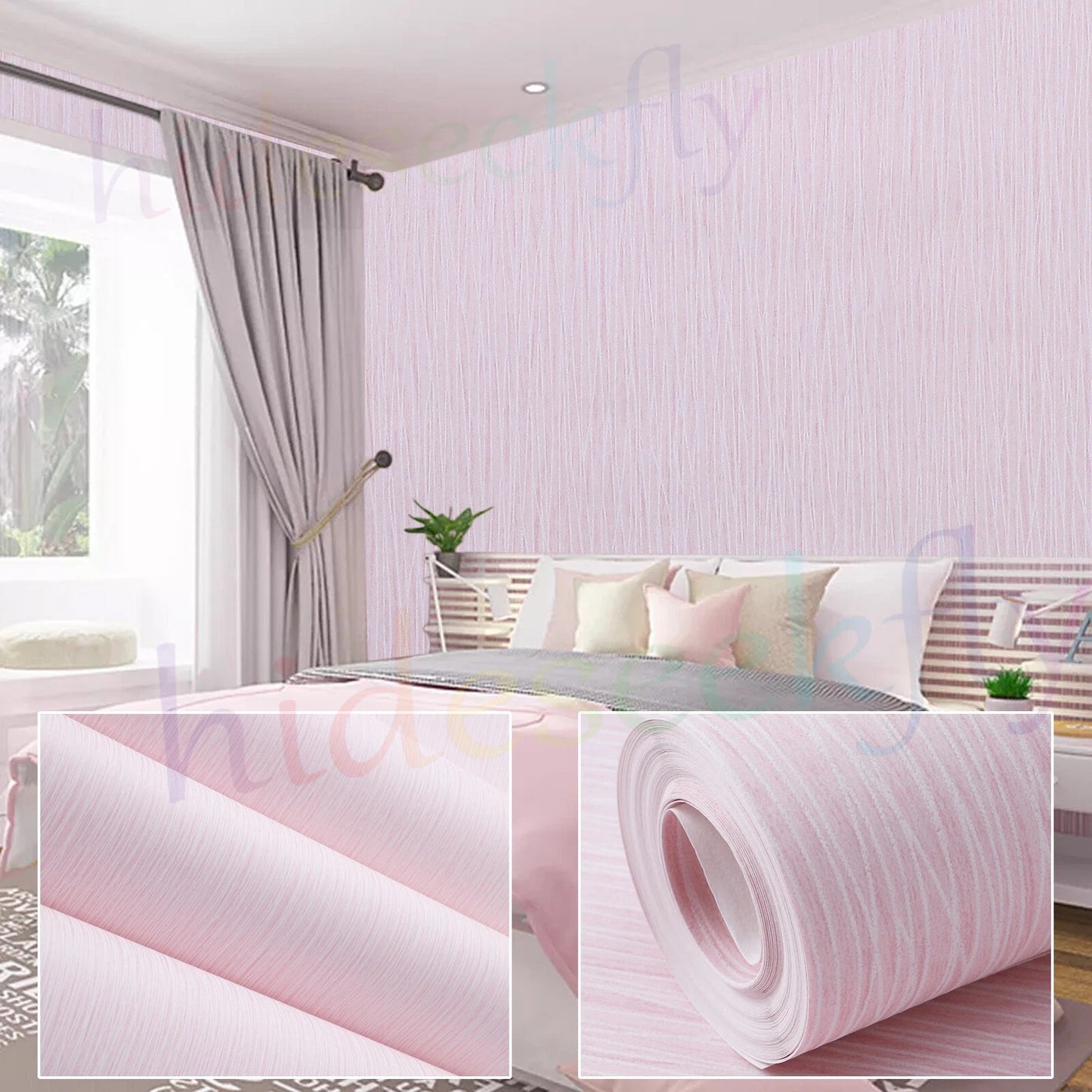 Plain Light Blush Pink Wallpaper Rolls Stripes Textured Bedroom Wall Paper Decor