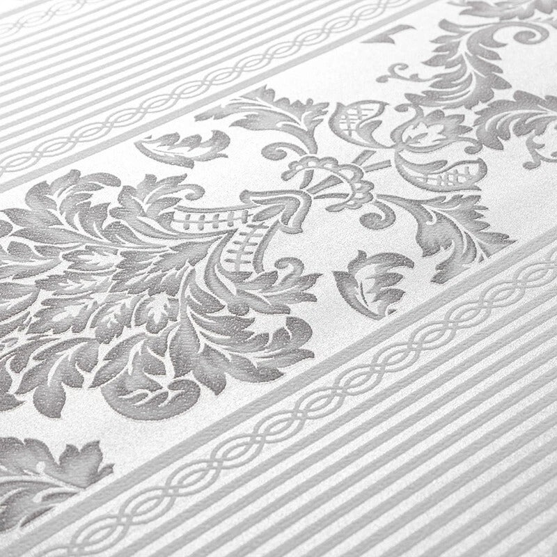 Silver Grey Wallpaper Roll Damask Glitter Embossed`Textured Non-Woven Wall Paper