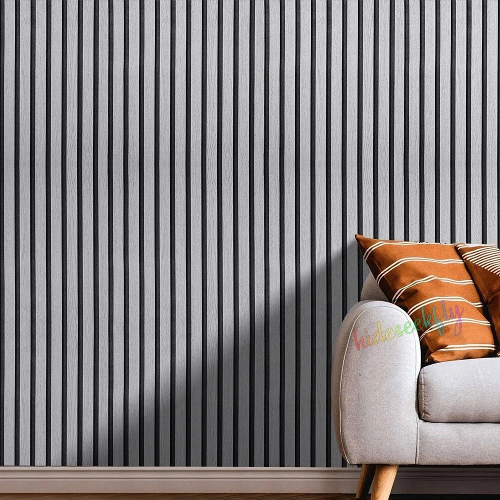Black Grey 3D Wood Panel Stripes Embossed Textured Wallpaper Roll Wall Coverings