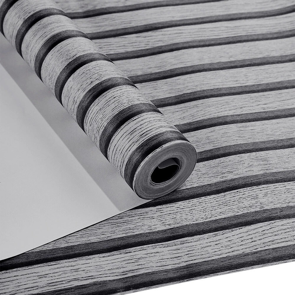 Black Grey 3D Wood Panel Stripes Embossed Textured Wallpaper Roll Wall Coverings