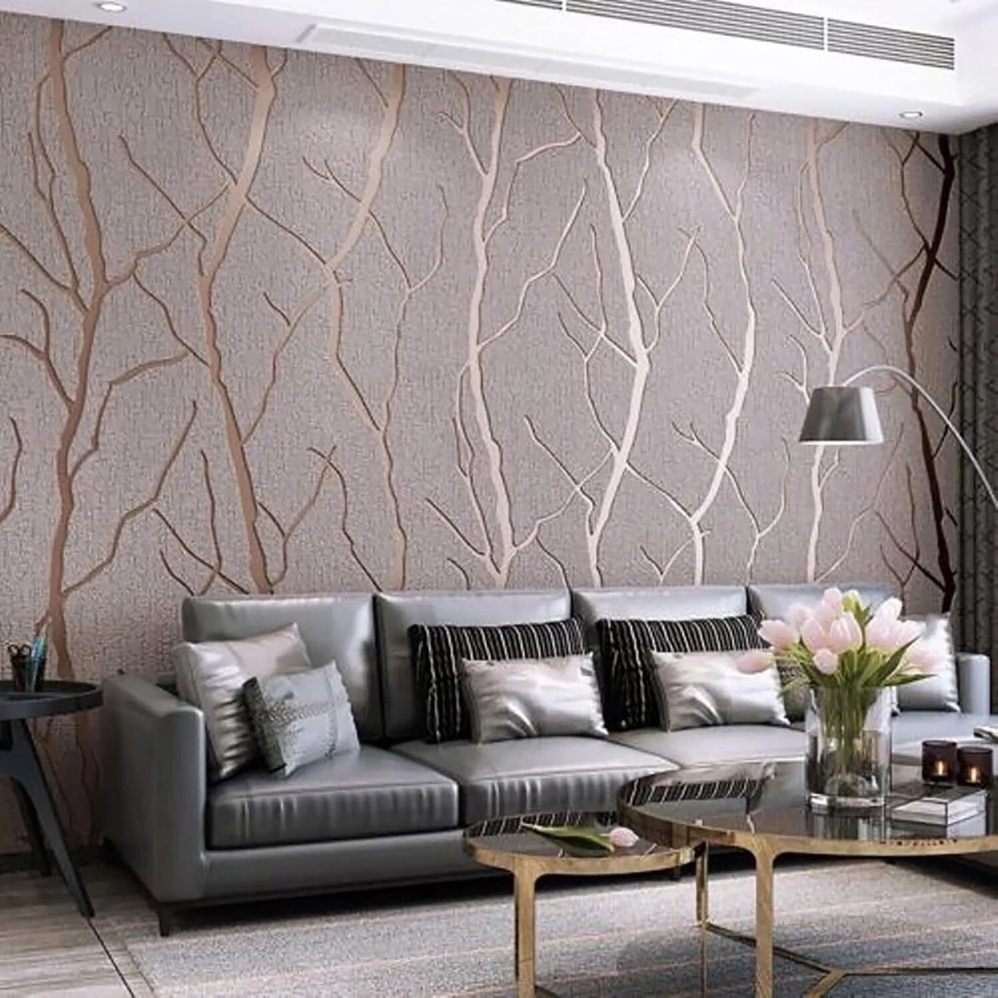 Grey Silver 3D Damask Wallpaper Roll Wave Stripe Embossed Textured Wall Covering