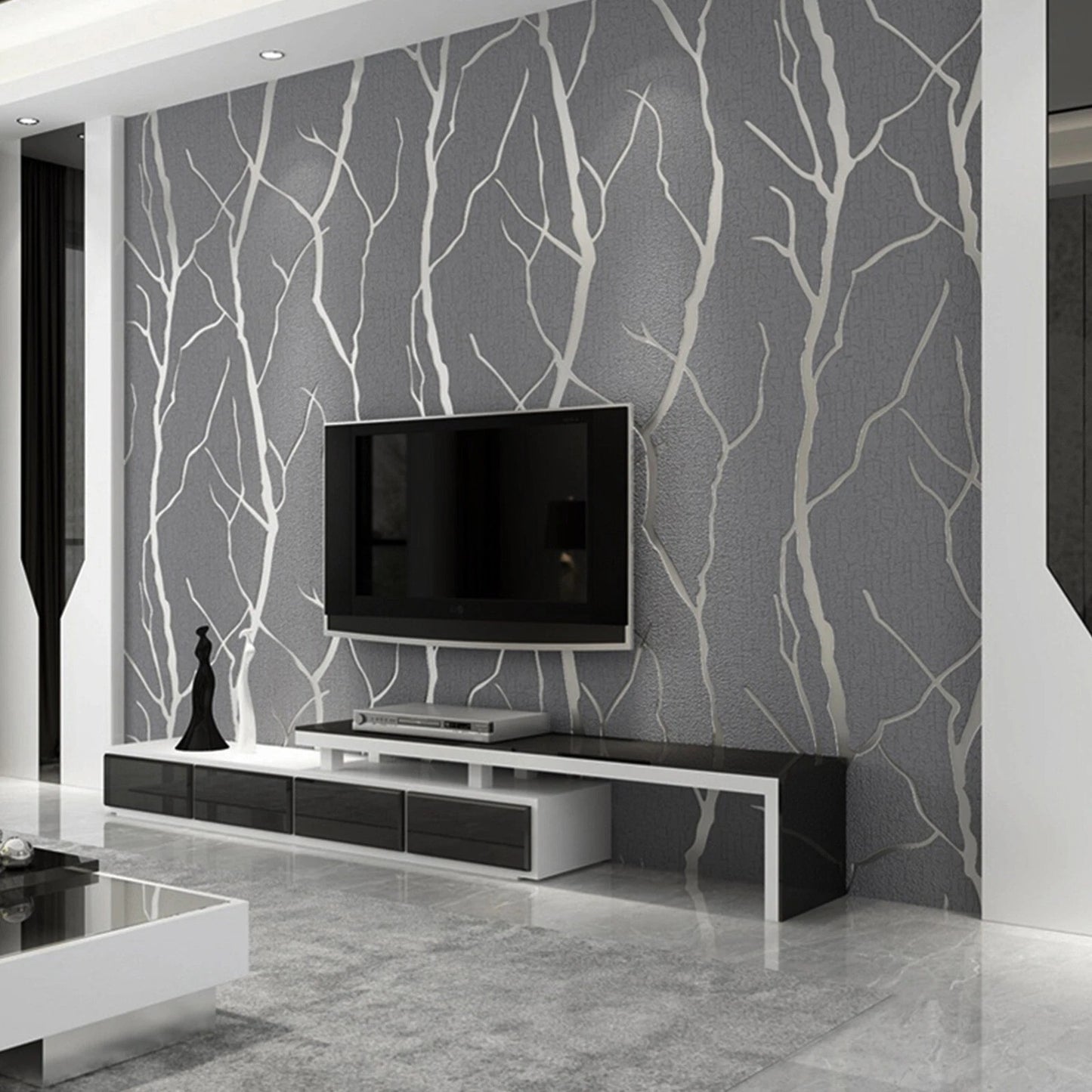 Grey Silver 3D Damask Wallpaper Roll Wave Stripe Embossed Textured Wall Covering